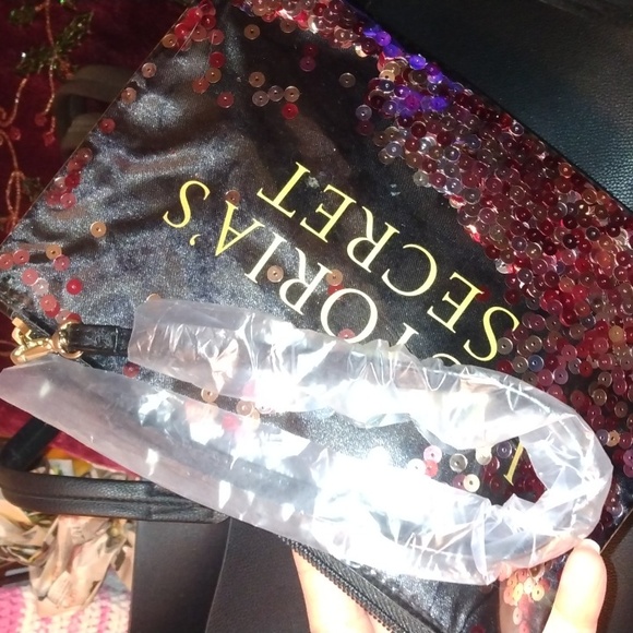 Victoria Secret black tote bag+ black and sequin festive cosmetic bag New - Picture 7 of 17
